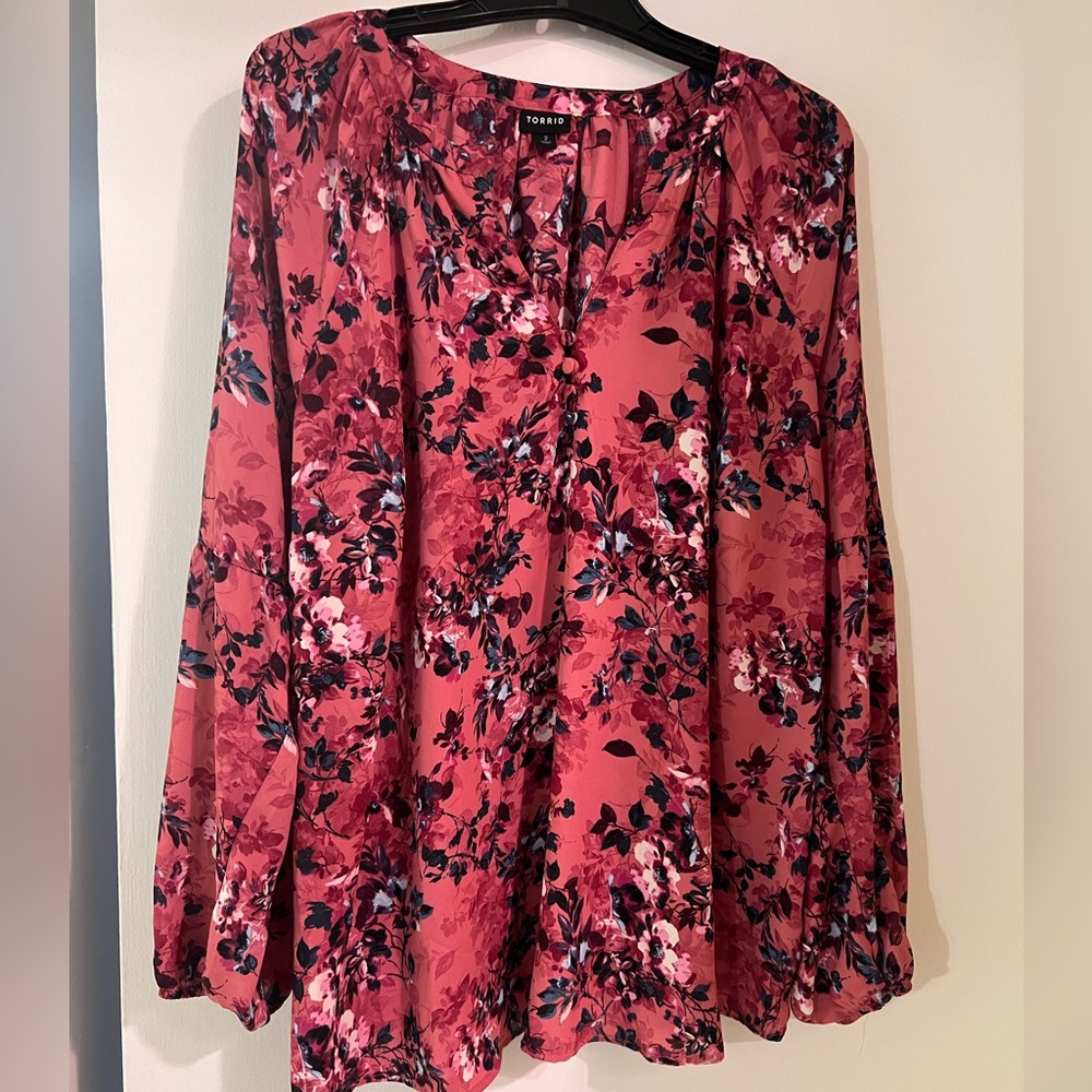 Torrid Pink Floral Print Blouse